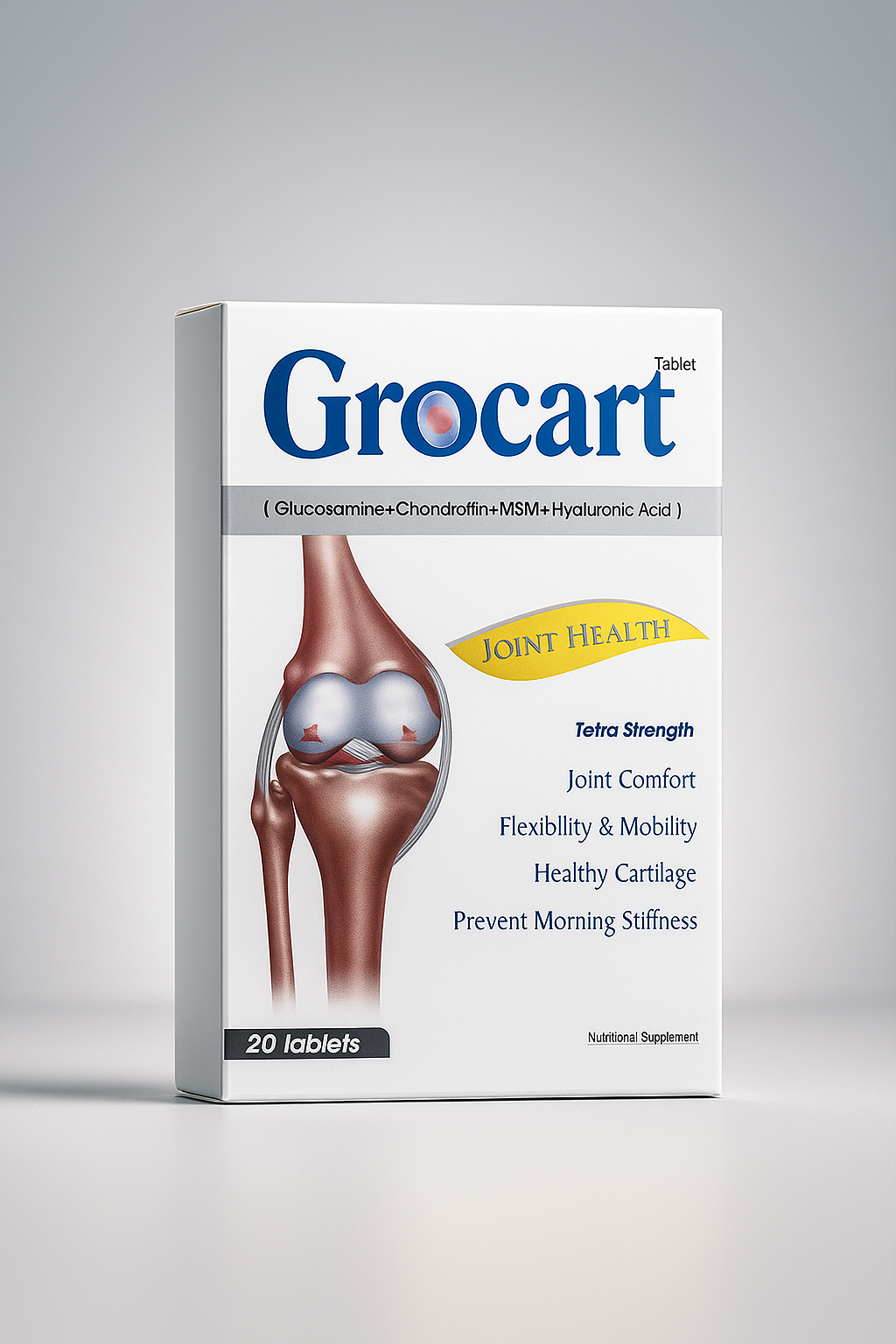 Grocart Joint Health Tablets - Glucosamine, Chondroitin, MSM & Hyaluronic Acid (20 Tablets)