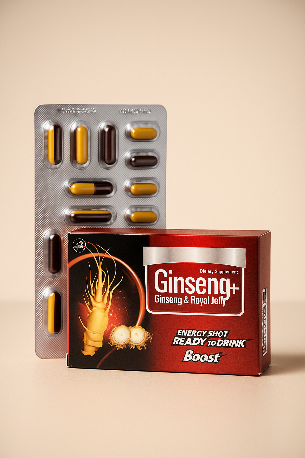 Booster Ginseng+ Energy Shot & Immune System Softgels - With Ginseng & Royal Jelly (20 Softgels)