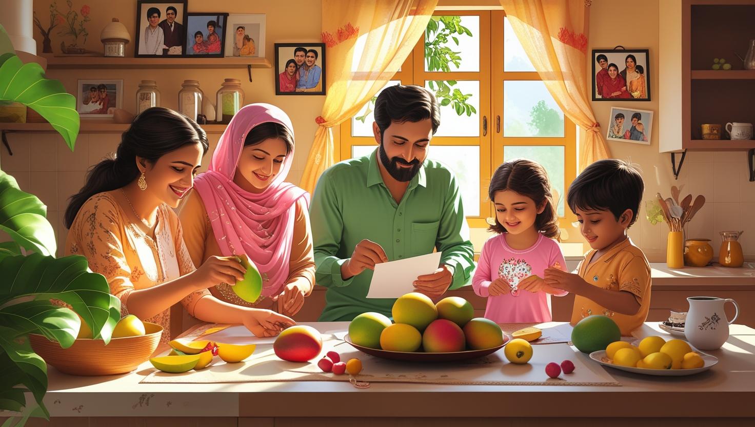 Pakistani family bonding over fresh mangoes delivered by Ghar Ki Basket – online grocery store in Pakistan