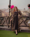 Versace Print Extra Flair Gown Set – Plated Long Frock with Inner & Chain Belt
