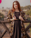 Versace Print Extra Flair Gown Set – Plated Long Frock with Inner & Chain Belt