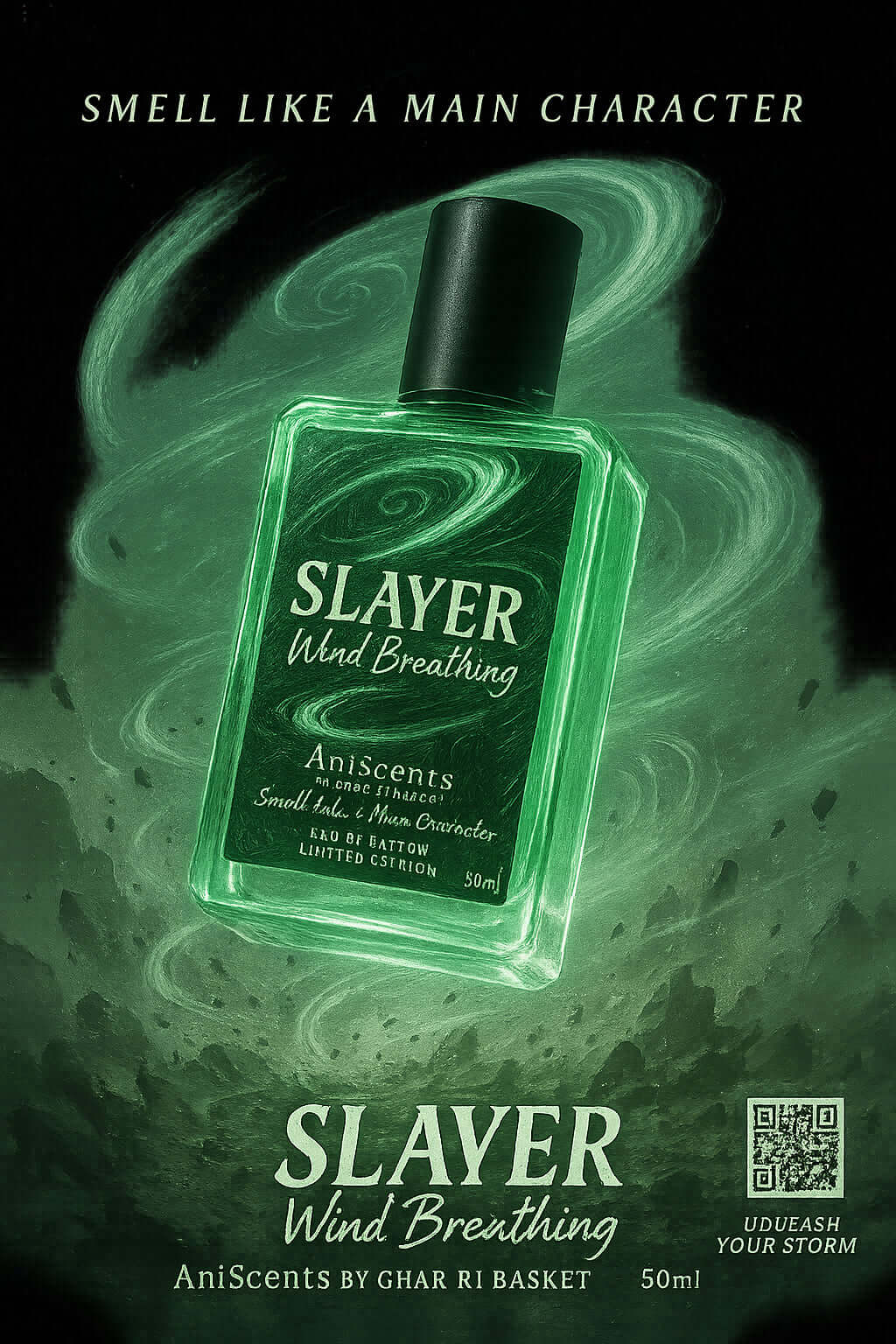 Slayer Wind Breathing unisex anime cologne, inspired by Tom Ford Tuscan Leather, 50ml EDP from AniScents by Ghar Ki Basket.