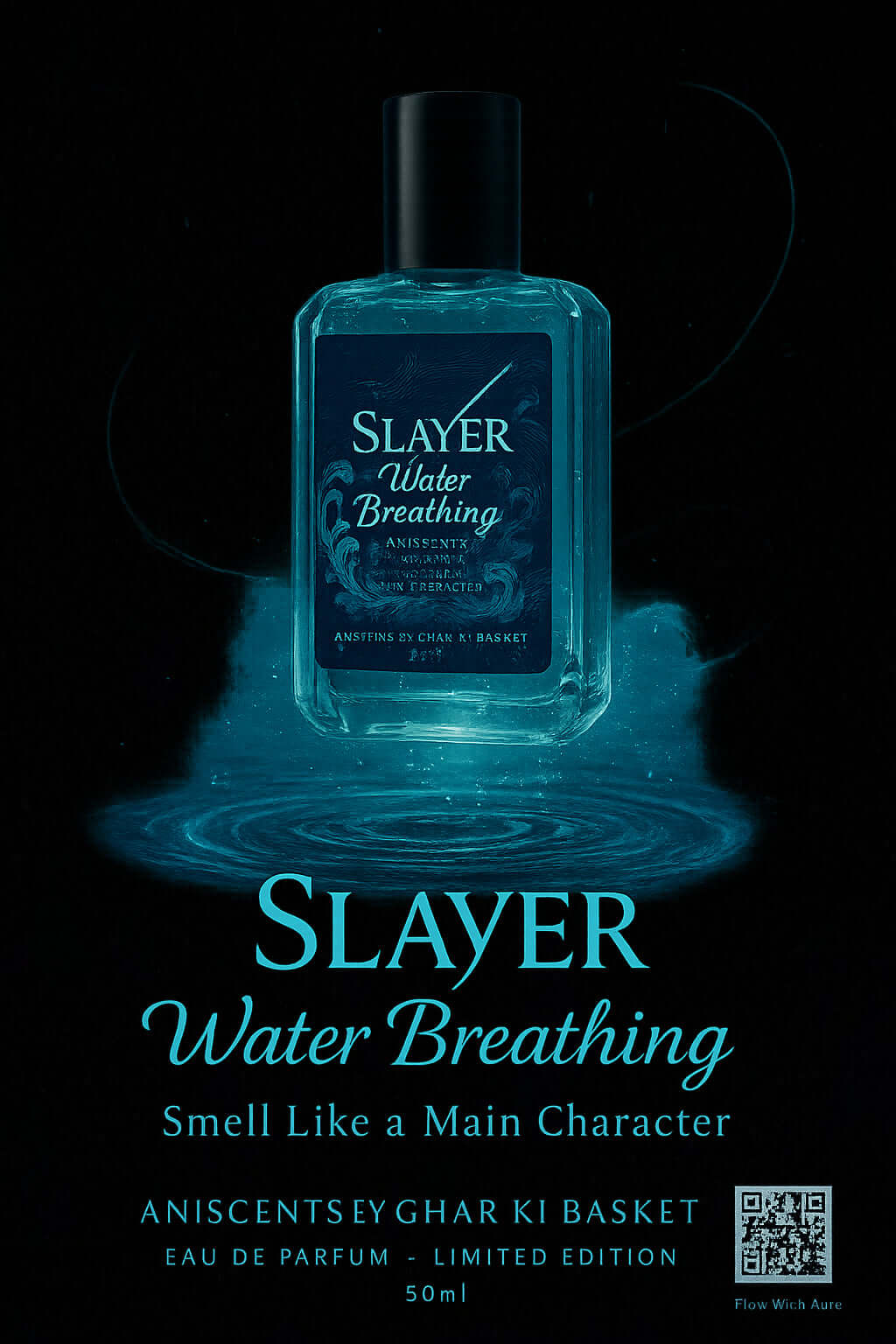 Slayer Water Breathing anime perfume inspired by Azzaro Wanted, 50ml Eau de Parfum bottle with misty aesthetic | Ghar Ki Basket
