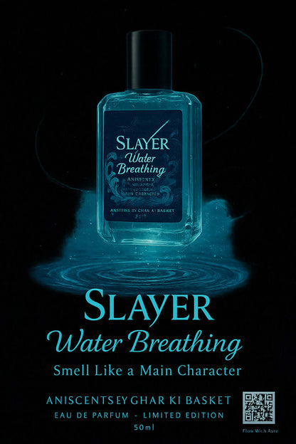 Slayer Water Breathing anime perfume inspired by Azzaro Wanted, 50ml Eau de Parfum bottle with misty aesthetic | Ghar Ki Basket