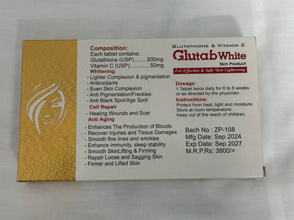 Glutab White - Glutathione & Vitamin C Skin Lightening Tablets (30 Tablets)