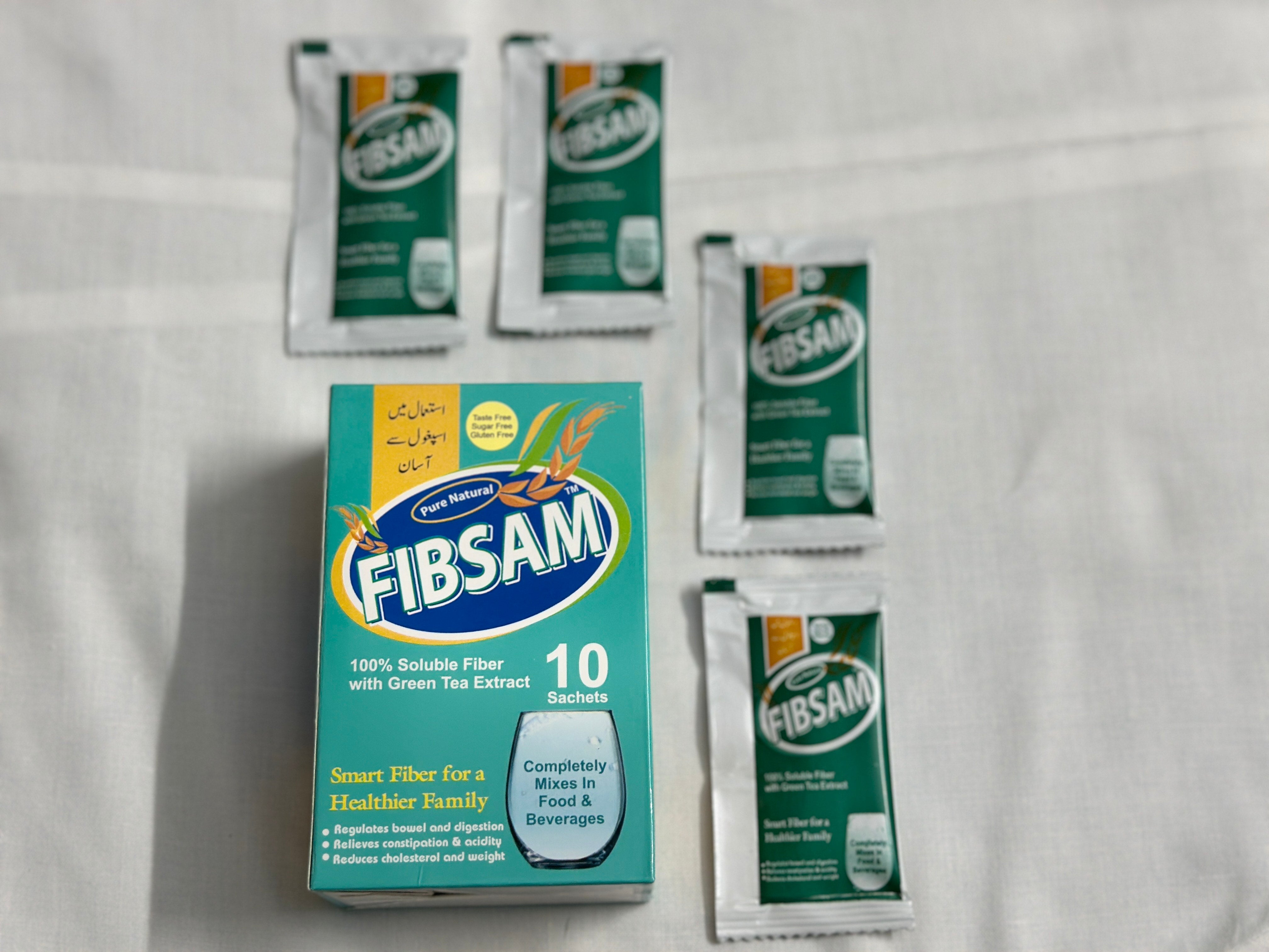 FIBSAM 100% Soluble Fiber with Green Tea Extract Sachets (10-Count Box)