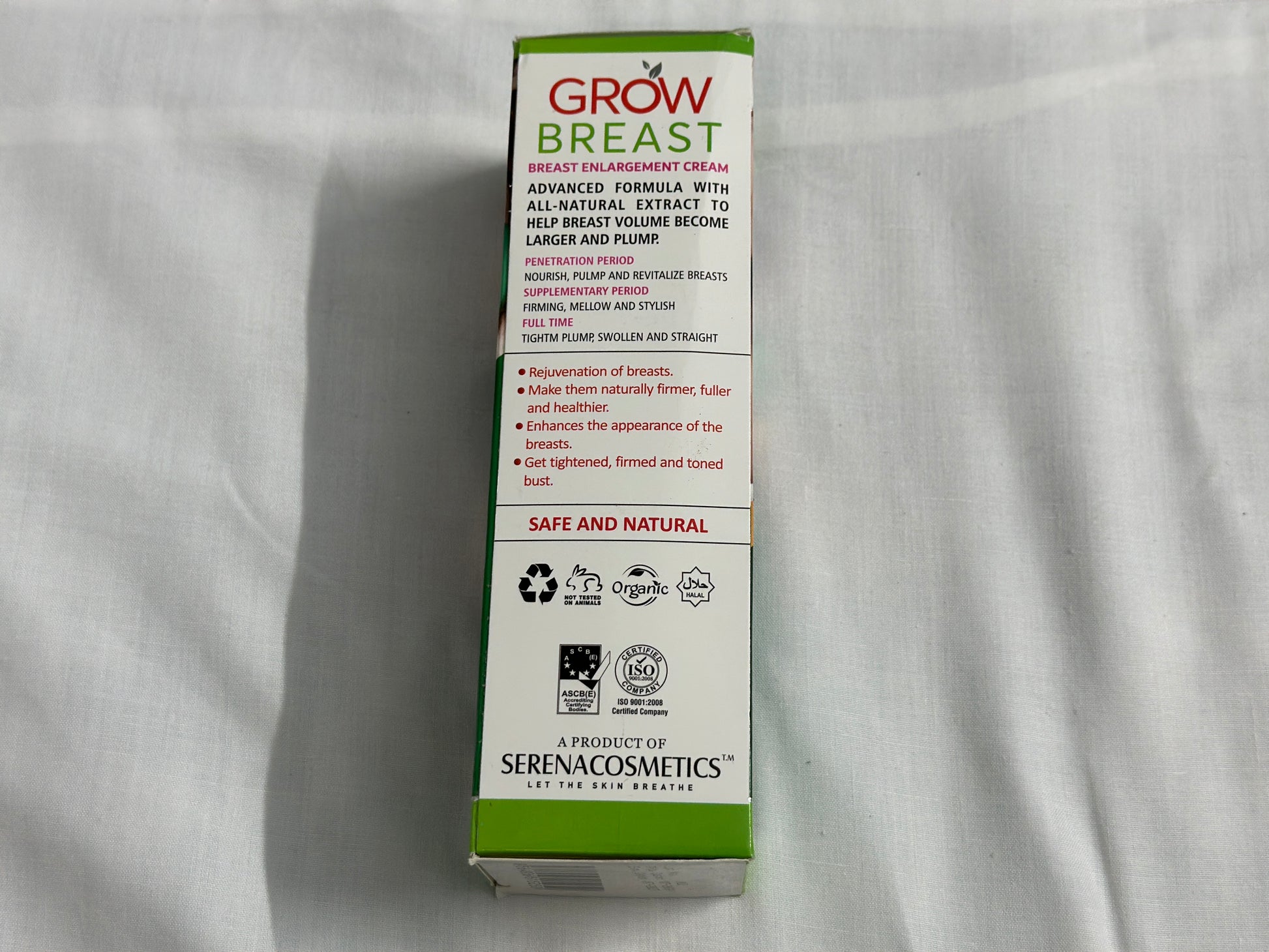 GROW BREAST advanced natural breast enlargement cream packaging, promoting fuller and firmer bust, safe and natural ingredients.