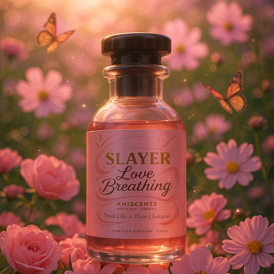 Bottle of Slayer Love Breathing in a field of flowers with butterflies