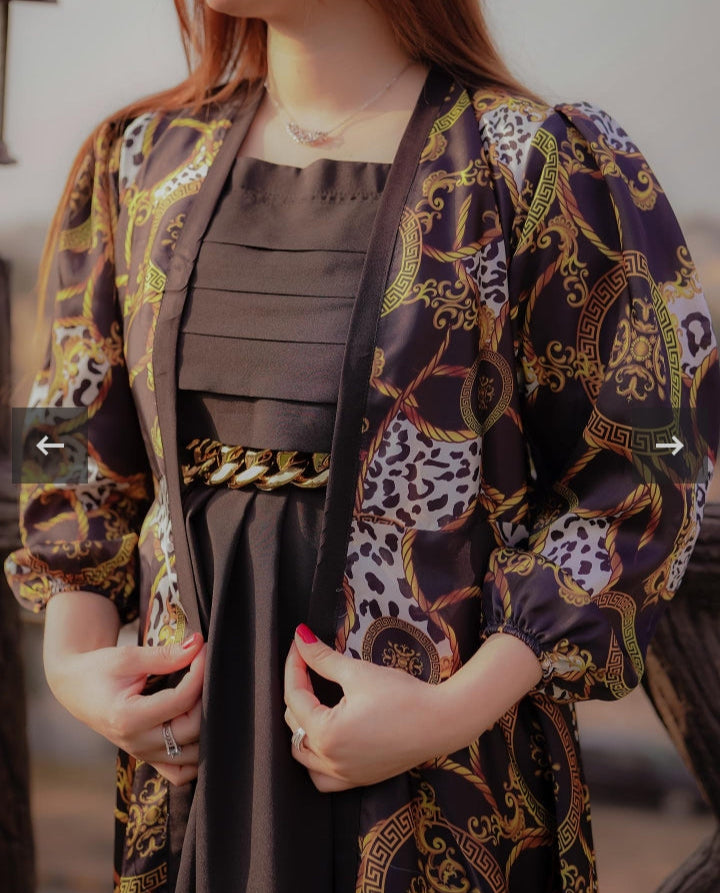 Elegant Eid Dress – Versace Printed Frock with Chain Detail