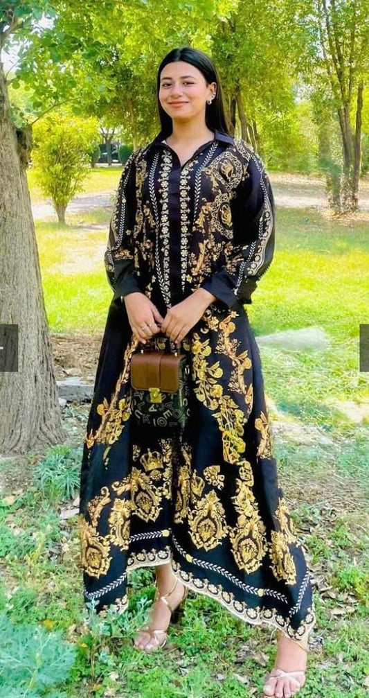 Full-length amber frock – Pakistani evening wear 2025