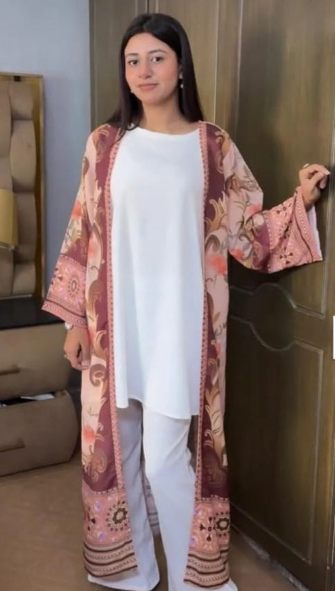 White inner and trousers with flowy top for women – party wear Pakistan